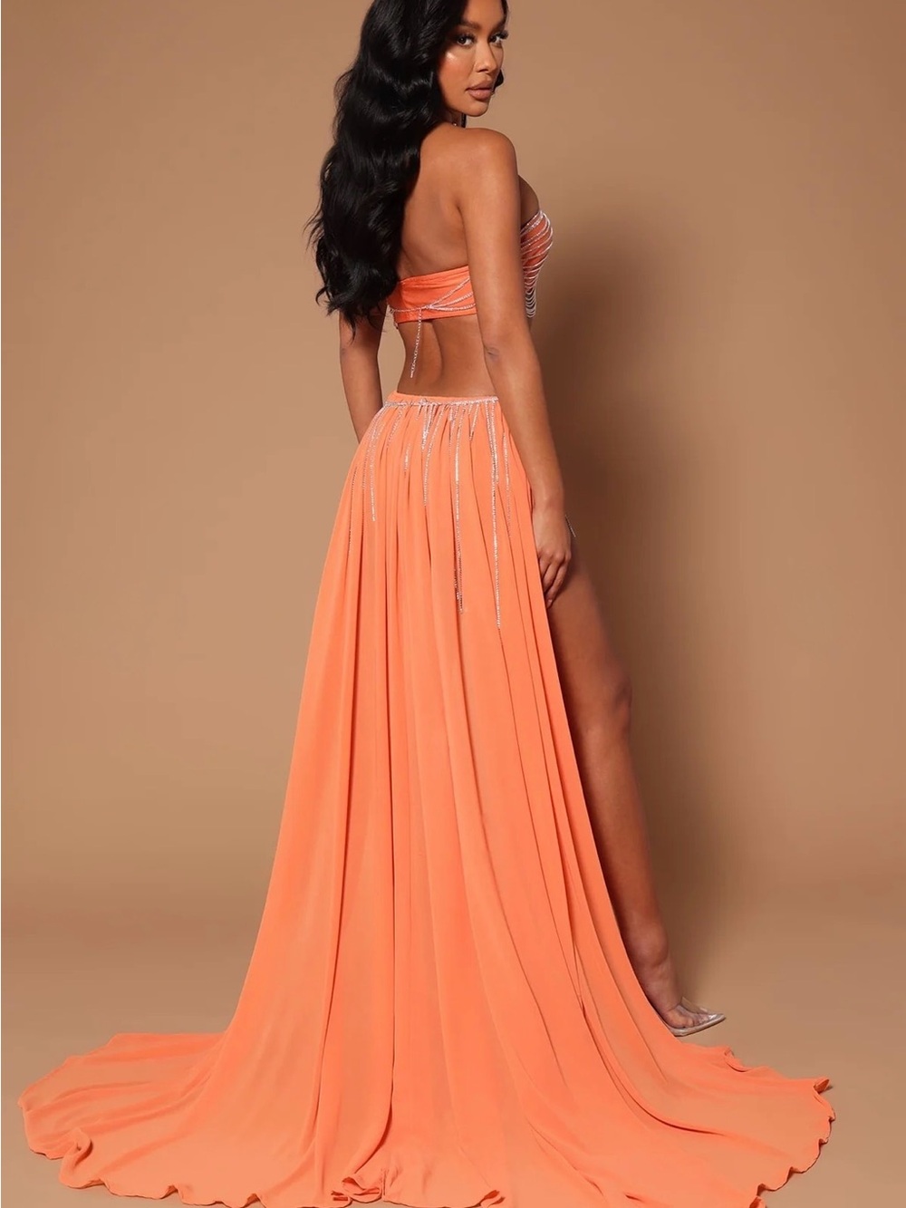 Fashion Nova Orange Maxi Dress with Fringe Cutouts - Picture 3 of 4